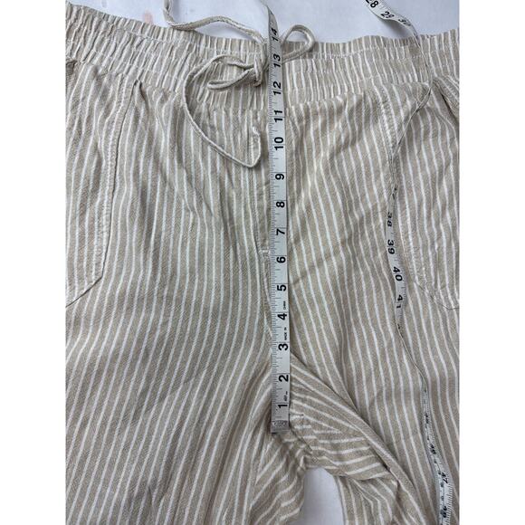 Briggs Linen Blend Wide Leg Pants Crop Drawstring Elastic Tan Stripe Women 20W - Picture 4 of 10